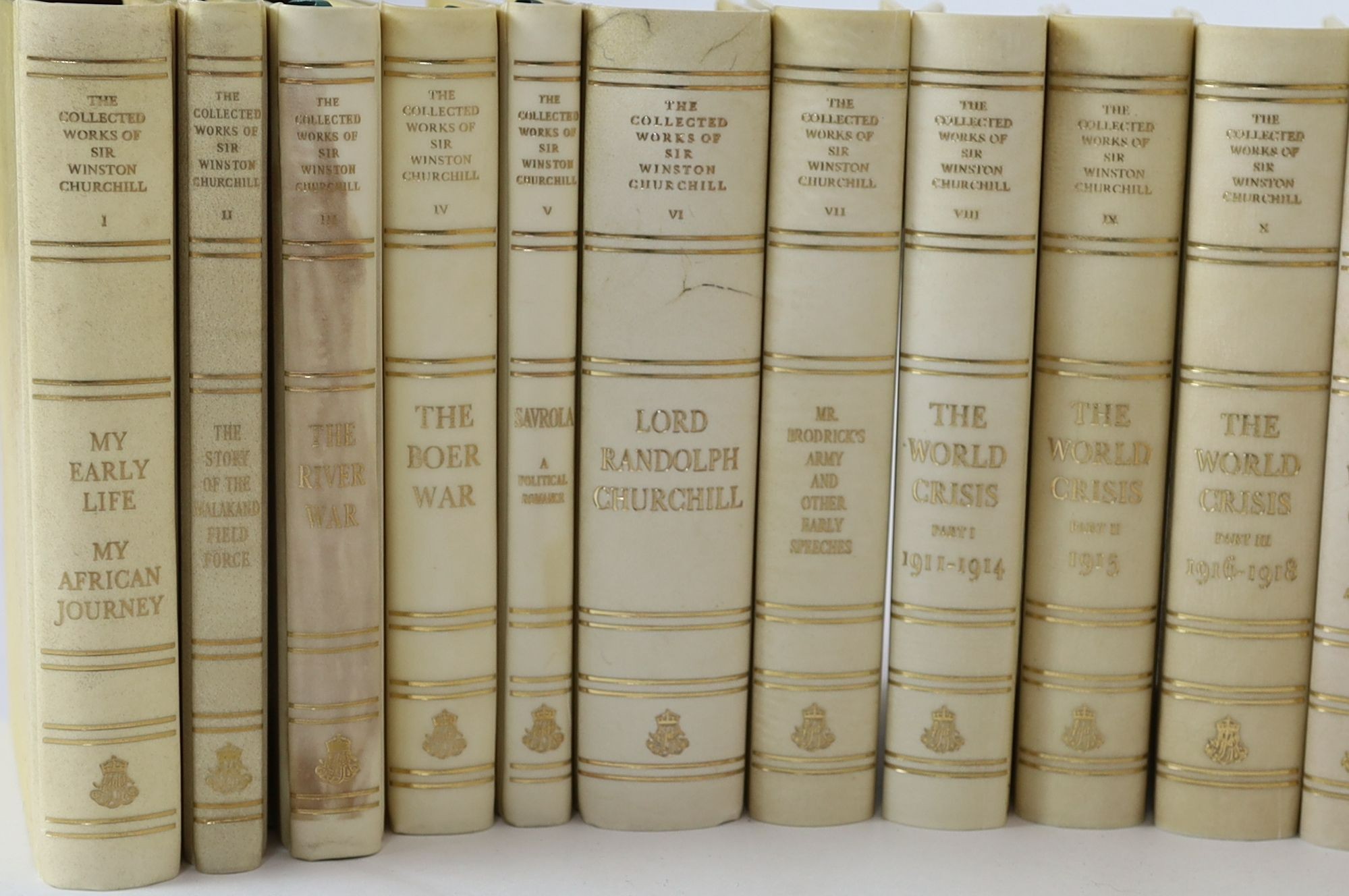 Churchill, Winston Spencer (1874-1965). The Collected Works ... Centenary Edition. London: Library of Imperial History, 1973-1975. Limited edition, number 373. The centenary edition was to be published with a limitation